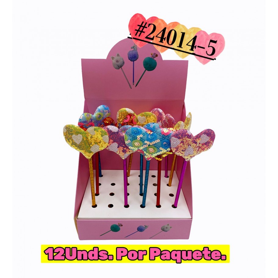 LAPICERO CORAZON LENTEJUELAS 12uds #24014-5