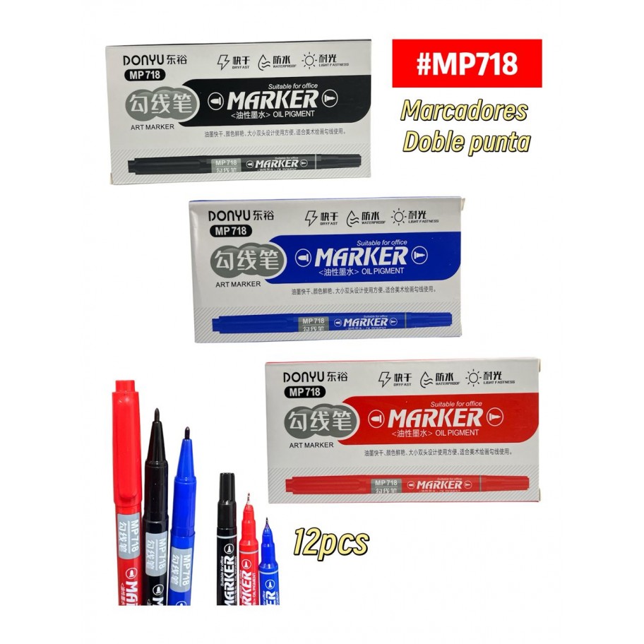 MARCADOR DOBLE PUNTA UNICOLOR *12 #MP718
