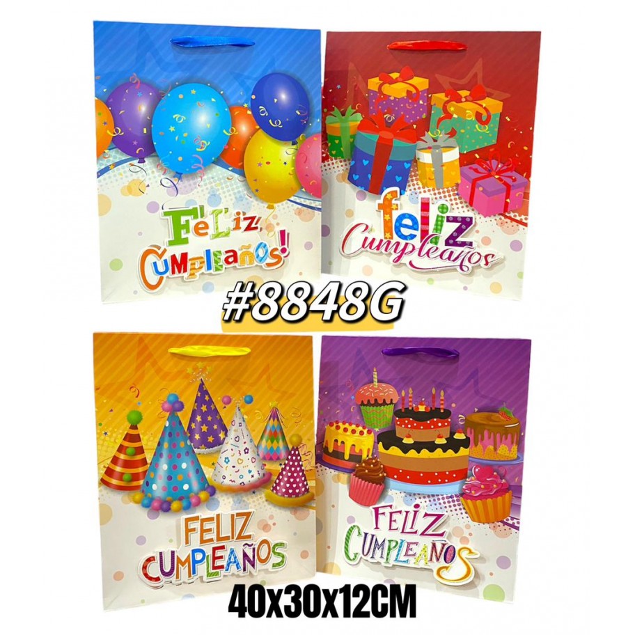 BOLSAS GRANDES DE REGALO FELIZ CUMPLEAÑOS 12uds #D8848G