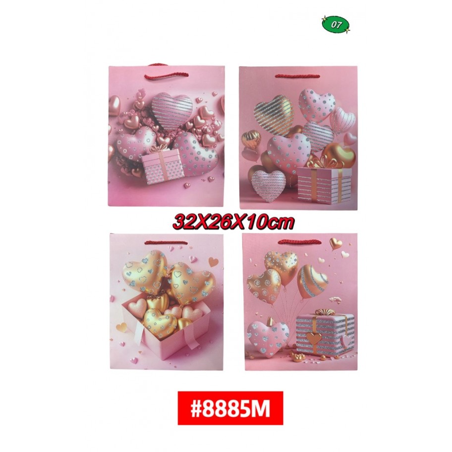 BOLSAS MEDIANAS DE REGALO CORAZONES 12uds #D8885M
