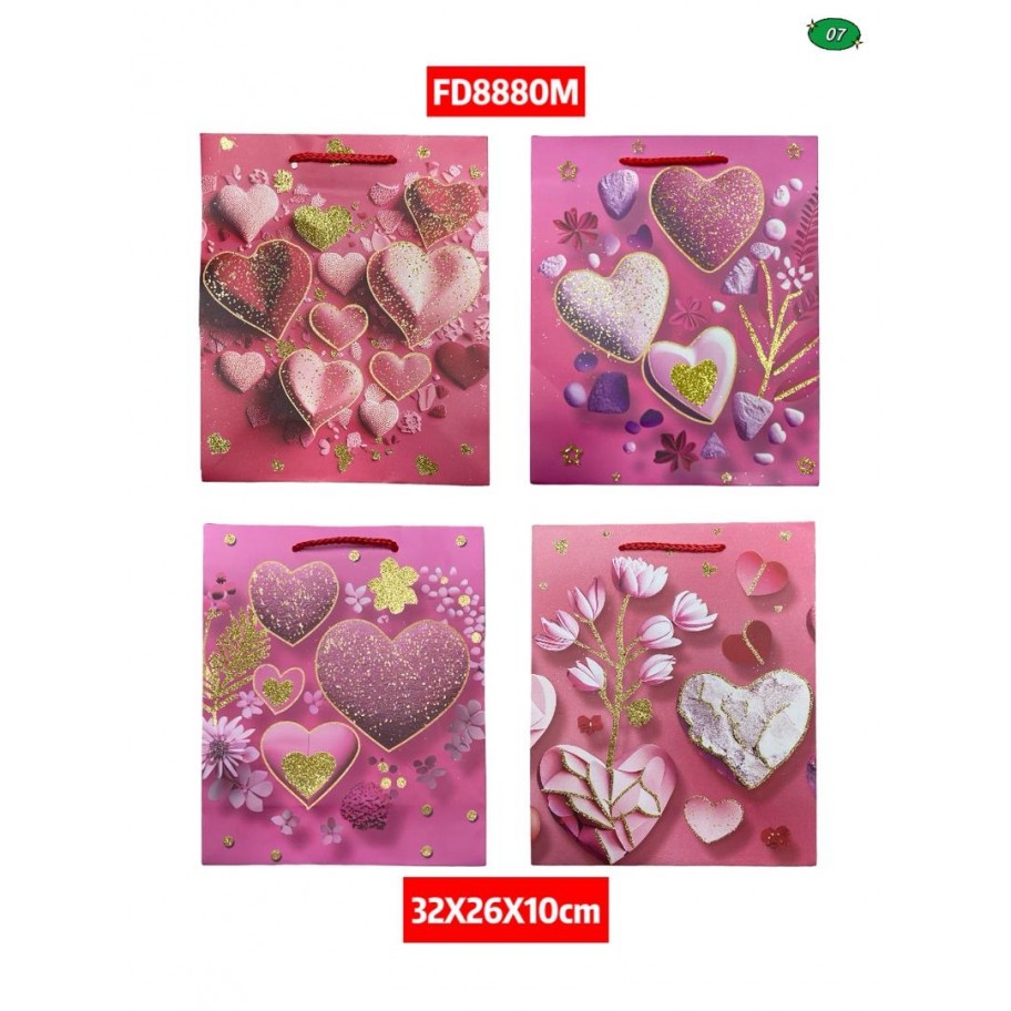 BOLSAS MEDIANAS DE REGALO CORAZONES 12uds #DFD8880M