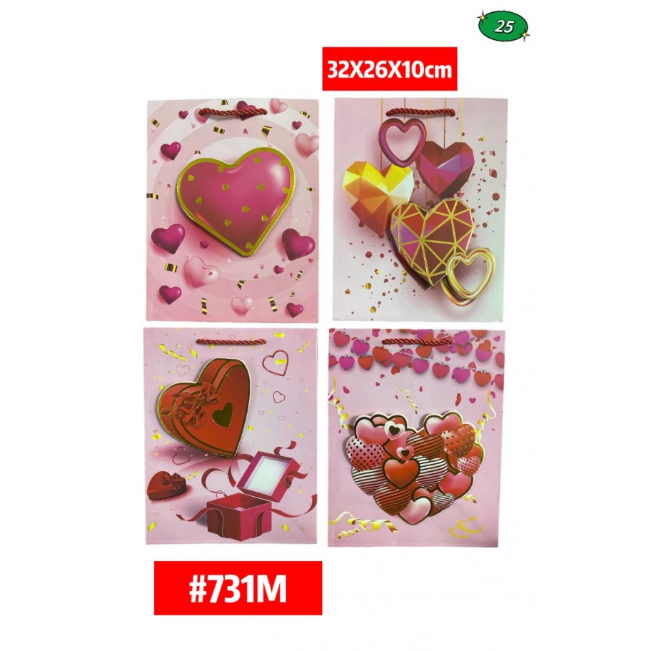BOLSAS MEDIANAS DE REGALO CORAZONES 12uds #D731M