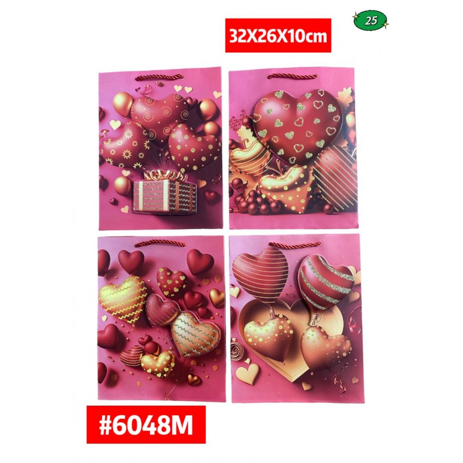 BOLSAS MEDIANAS DE REGALO CORAZONES 12uds #D6048M