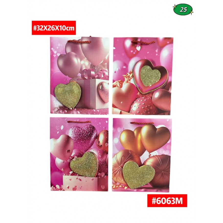 BOLSAS MEDIANAS DE REGALO CORAZONES 12uds #D6063M