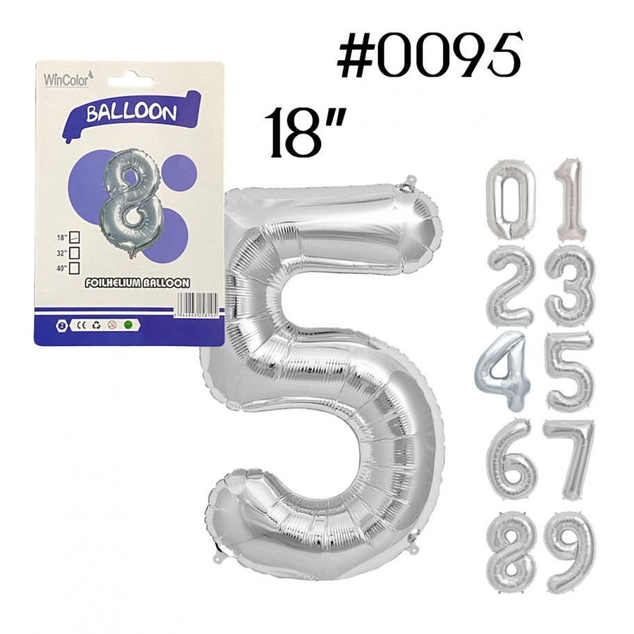 GLOBO FOIL 18" NUMERO PLATEADO #0095