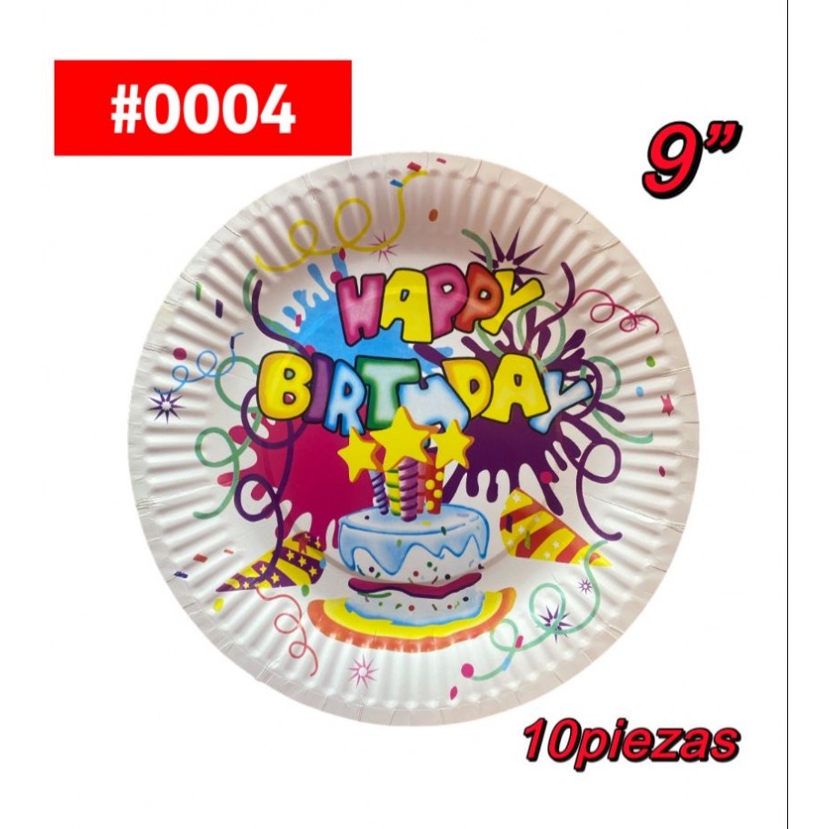 PLATOS DE 9" HAPPY BIRTHDAY 10uds #0004