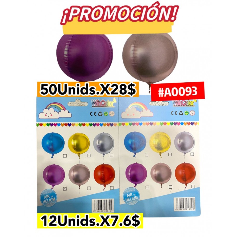 GLOBO 24" ESFERA 4D UNICOLOR 12uds PROMOCION #D0093