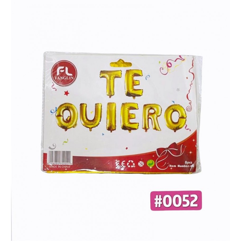 KIT DE GLOBOS TE QUIERO DORADO 8 PCS #0052