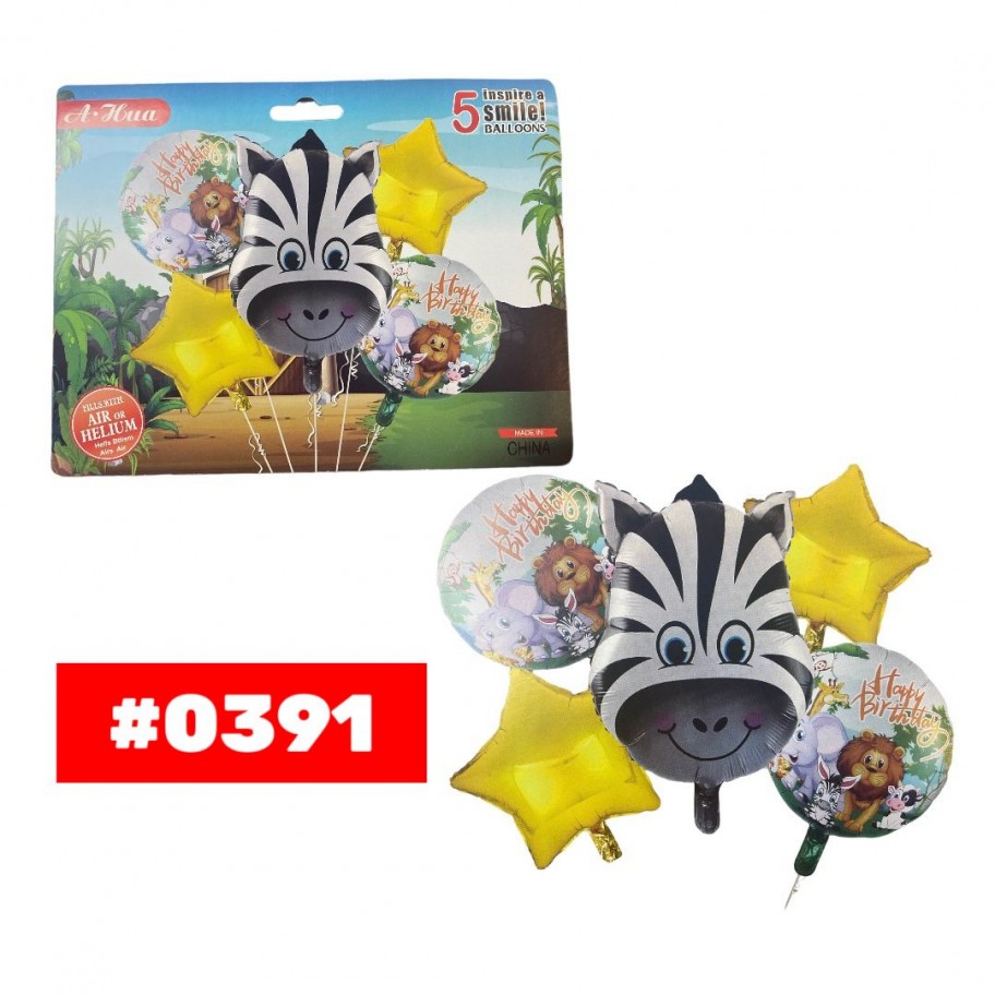 SET DE GLOBOS CEBRA 5pcs #0391