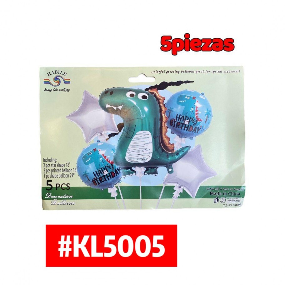 KIT DE GLOBOS DINOSAURIO 5PCS  #KL5005