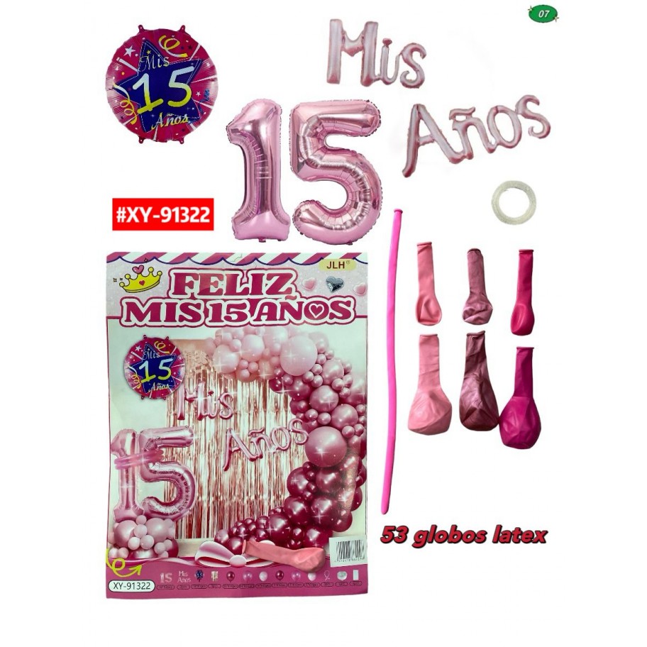 SET DE GLOBOS MIS 15 AÑOS #XY-91322