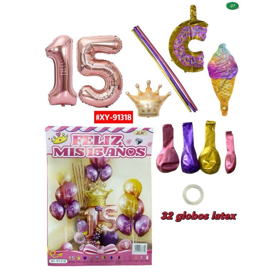 SET DE GLOBOS MIS 15 AÑOS #XY-91318