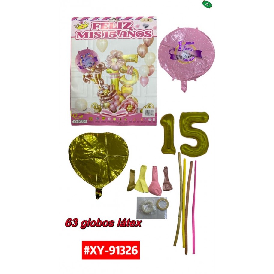 SET DE GLOBOS MIS 15 AÑOS #XY-91326
