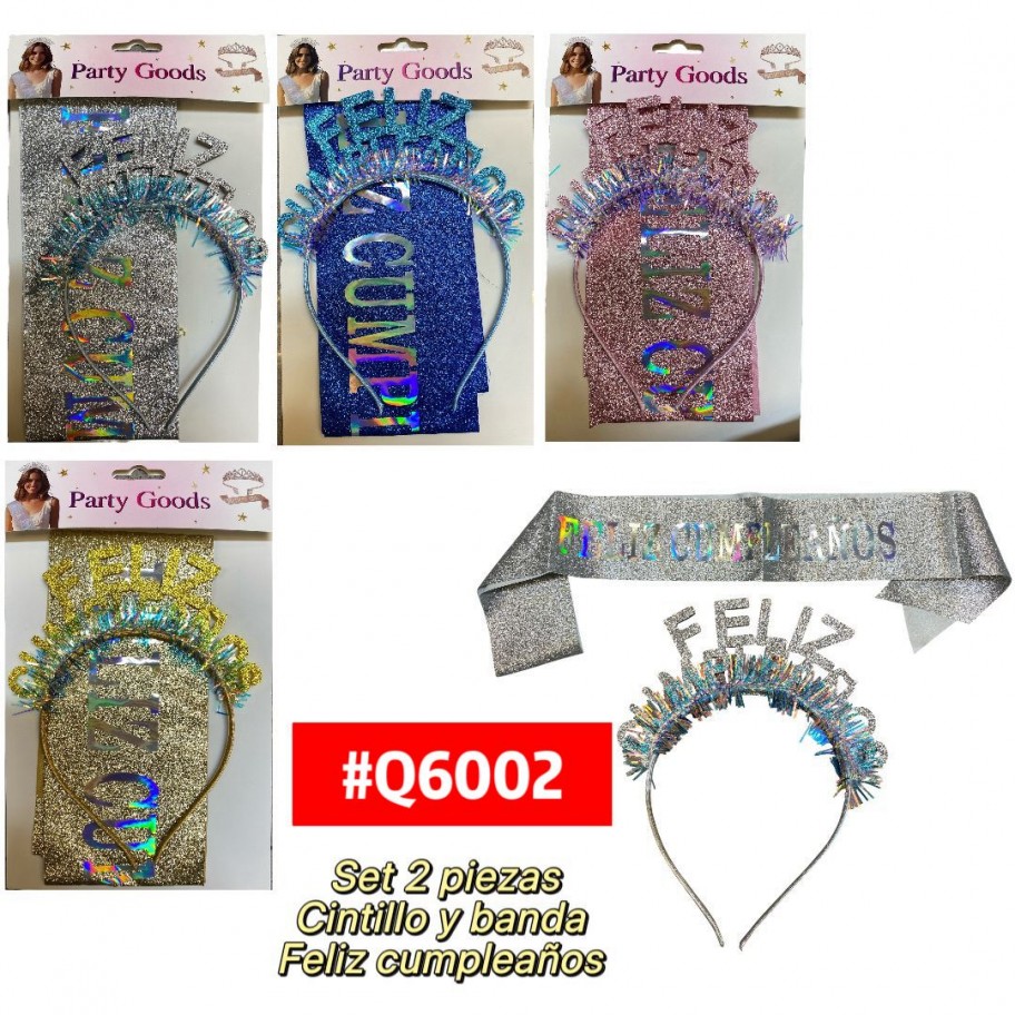 SET DE CINTILLO CON BANDA FELIZ CUMPLEAÑOS #Q6002