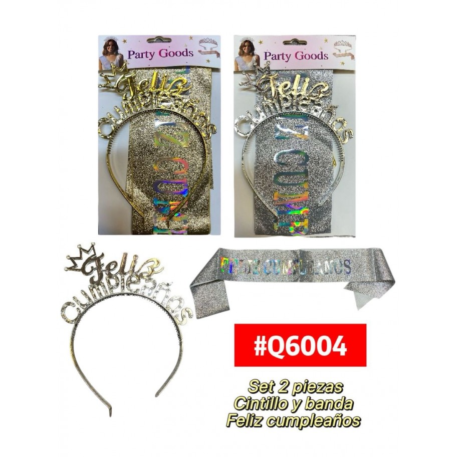 SET DE CINTILLO CON BANDA FELIZ CUMPLEAÑOS #Q6004