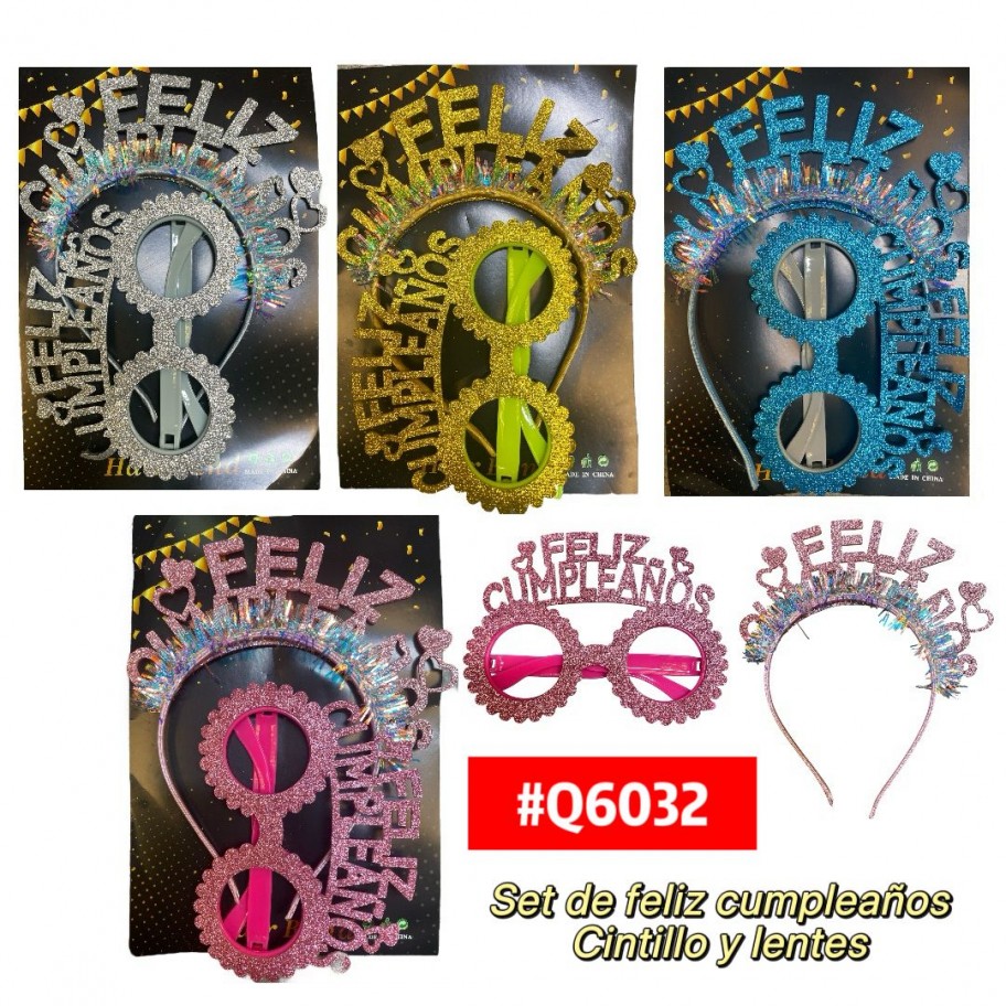 SET DE CINTILLO CON LENTES FELIZ CUMPLEAÑOS #Q6032
