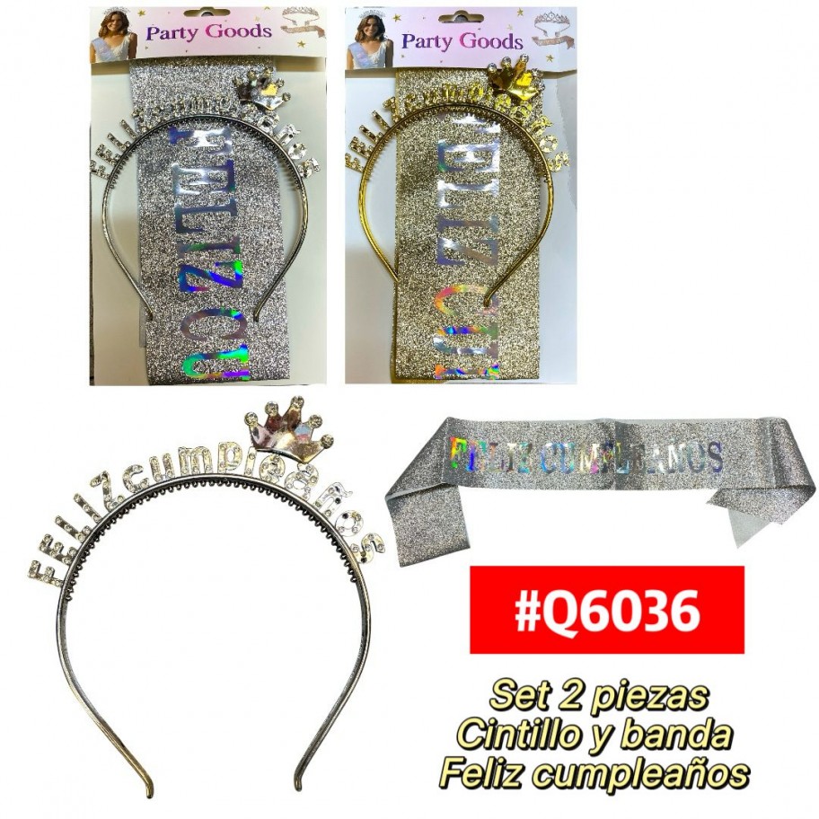 SET DE CINTILLO CON BANDA FELIZ CUMPLEAÑOS #Q6036