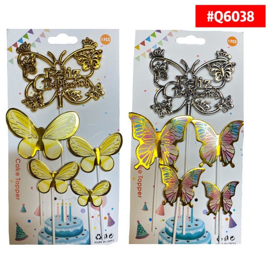 TOPPER FELIZ CUMPLEAÑOS CON MARIPOSAS #Q6038