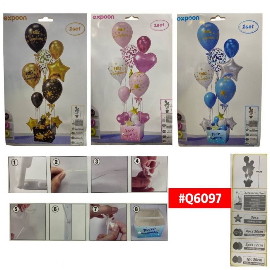 SET DE GLOBOS CON BASE Y CAJA #Q6097