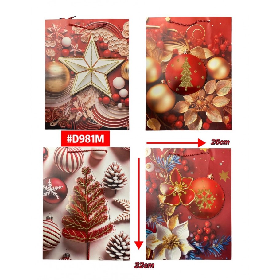 BOLSAS MEDIANAS DE REGALO NAVIDEÑA 12uds #D981M