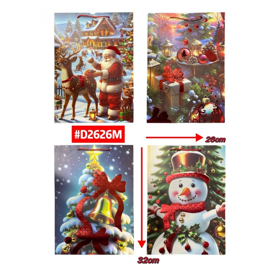 BOLSAS MEDIANAS DE REGALO NAVIDEÑA 12uds #D2626M