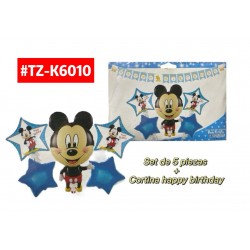 SET DE GLOBOS MICKEY 5pcs + BANDERIN #TZ-K6010 PROMO