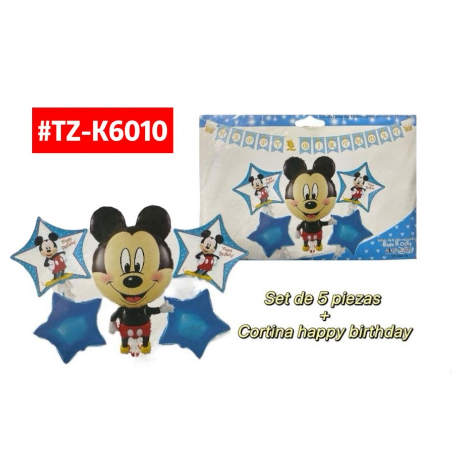SET DE GLOBOS MICKEY 5pcs + BANDERIN #TZ-K6010 PROMO