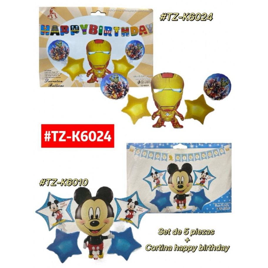 SET DE GLOBOS MICKEY IRON MAN 5pcs + BANDERIN #TZ-K6024 PROMO
