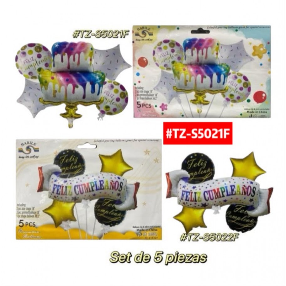 SET DE GLOBOS TORTA/FELIZ CUMPLE 5pcs #TZ-S5021F