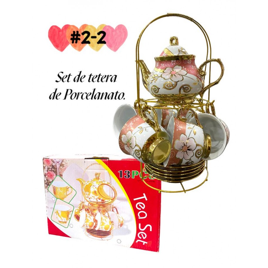 SET DE 6 TAZAS + TETERA DE PORCELANATO #2-2 P.U