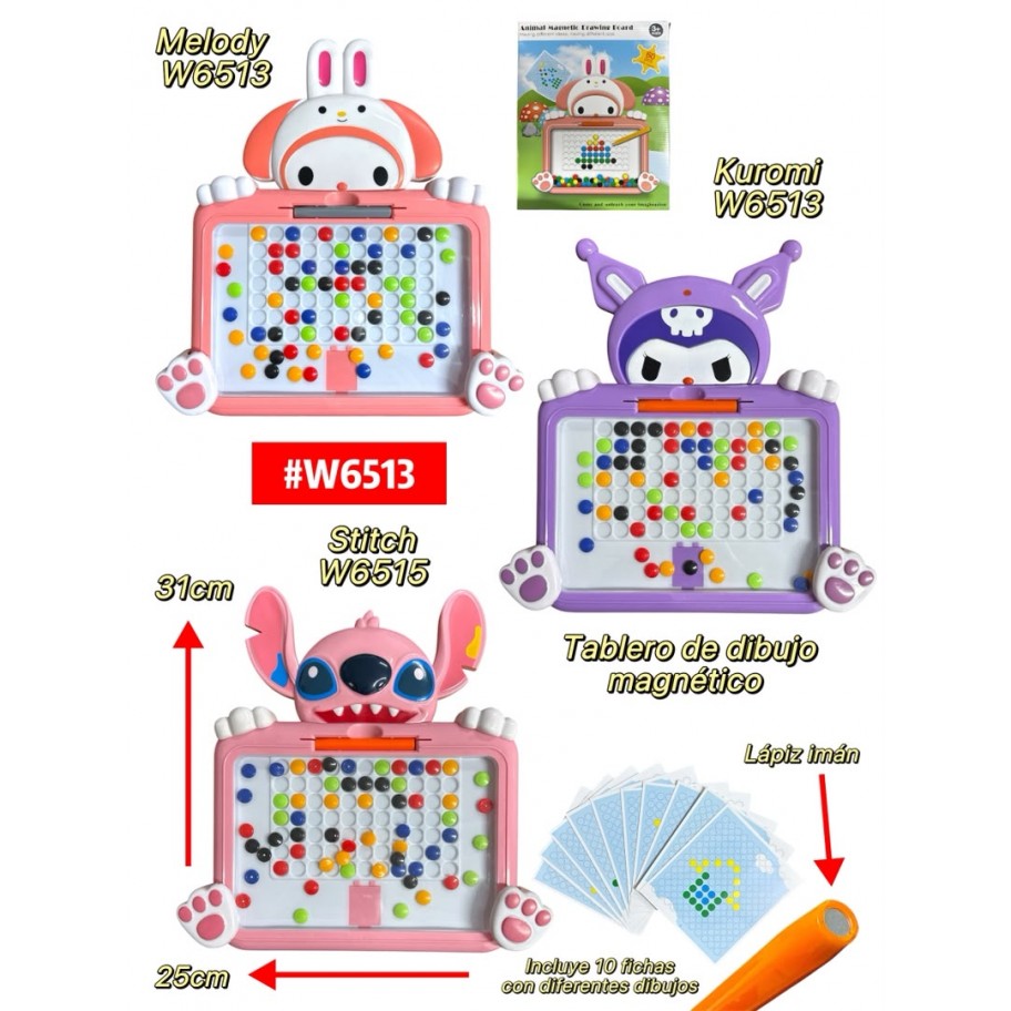 TABLERO DE DIBUJO MAGNETICO MELODY KUROMI STITCH #W6513