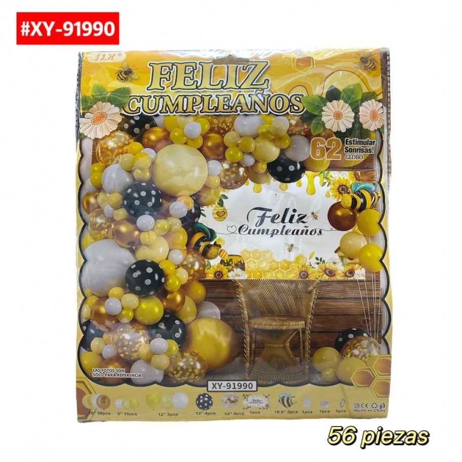 SET DE GLOBOS FELIZ CUMPLEAÑOS ABEJA #XY-91990