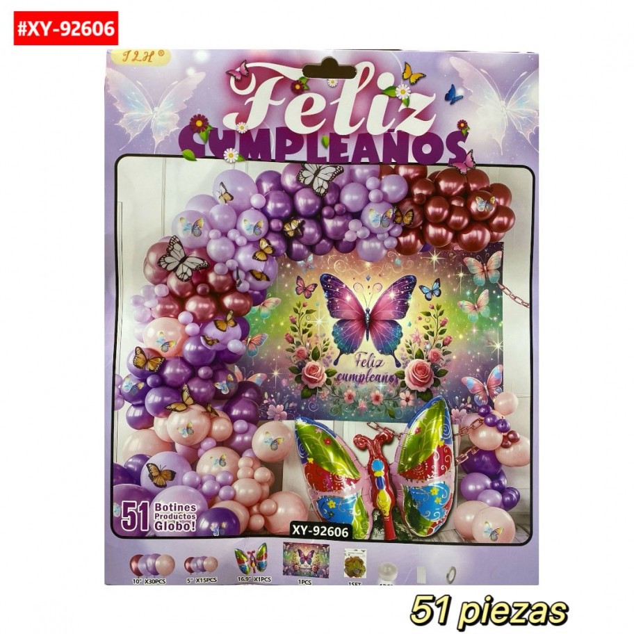 SET DE GLOBOS FELIZ CUMPLEAÑOS MARIPOSA #XY-92606