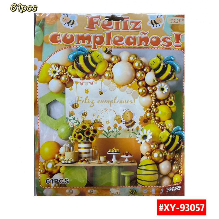 SET DE GLOBOS FELIZ CUMPLEAÑOS ABEJA #XY-93057