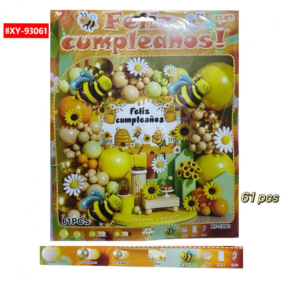 SET DE GLOBOS FELIZ CUMPLEAÑOS ABEJA #XY-93061
