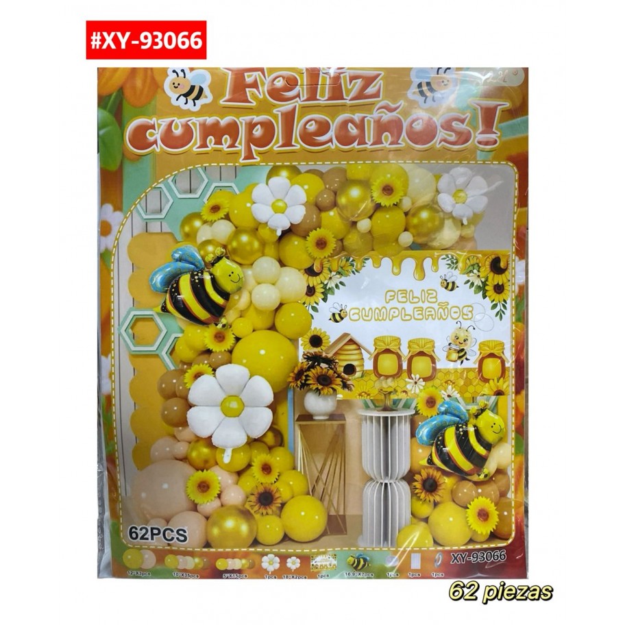 SET DE GLOBOS FELIZ CUMPLEAÑOS ABEJA #XY-93066