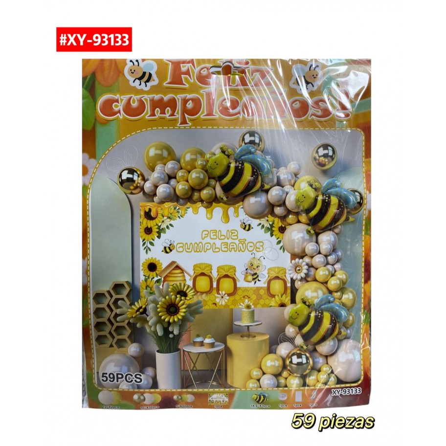 SET DE GLOBOS FELIZ CUMPLEAÑOS ABEJA #XY-93133