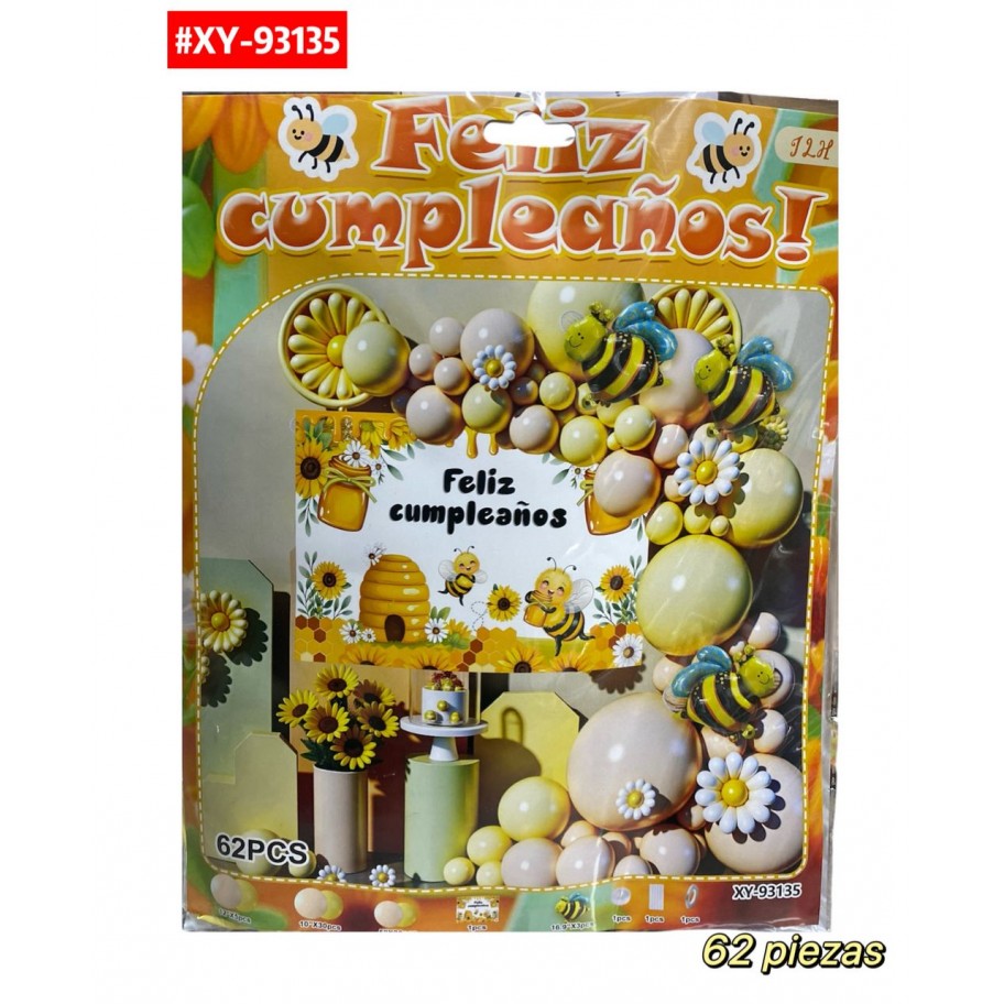 SET DE GLOBOS FELIZ CUMPLEAÑOS ABEJA #XY-93135
