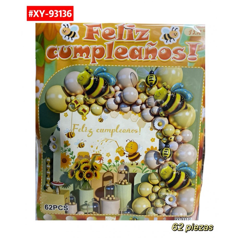 SET DE GLOBOS FELIZ CUMPLEAÑOS ABEJA #XY-93136