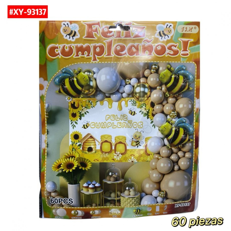 SET DE GLOBOS FELIZ CUMPLEAÑOS ABEJA #XY-93137