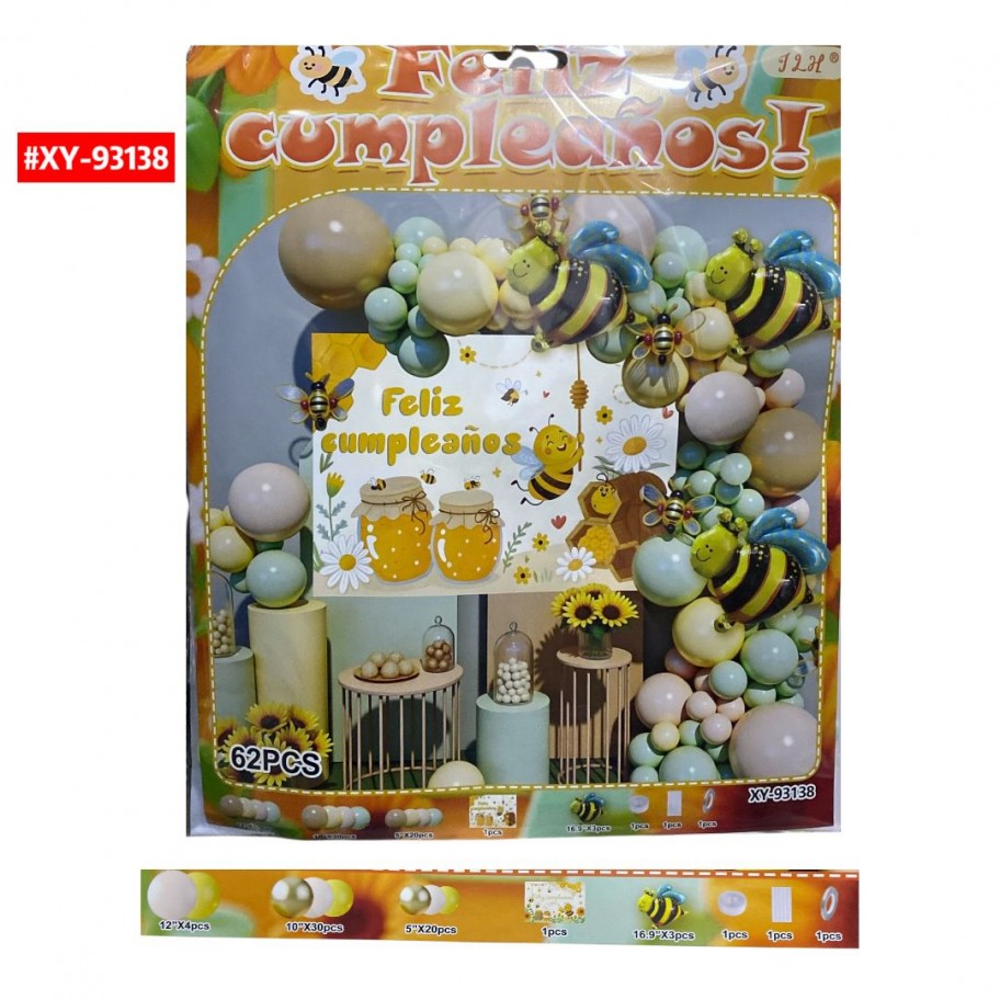 SET DE GLOBOS FELIZ CUMPLEAÑOS ABEJA #XY-93138
