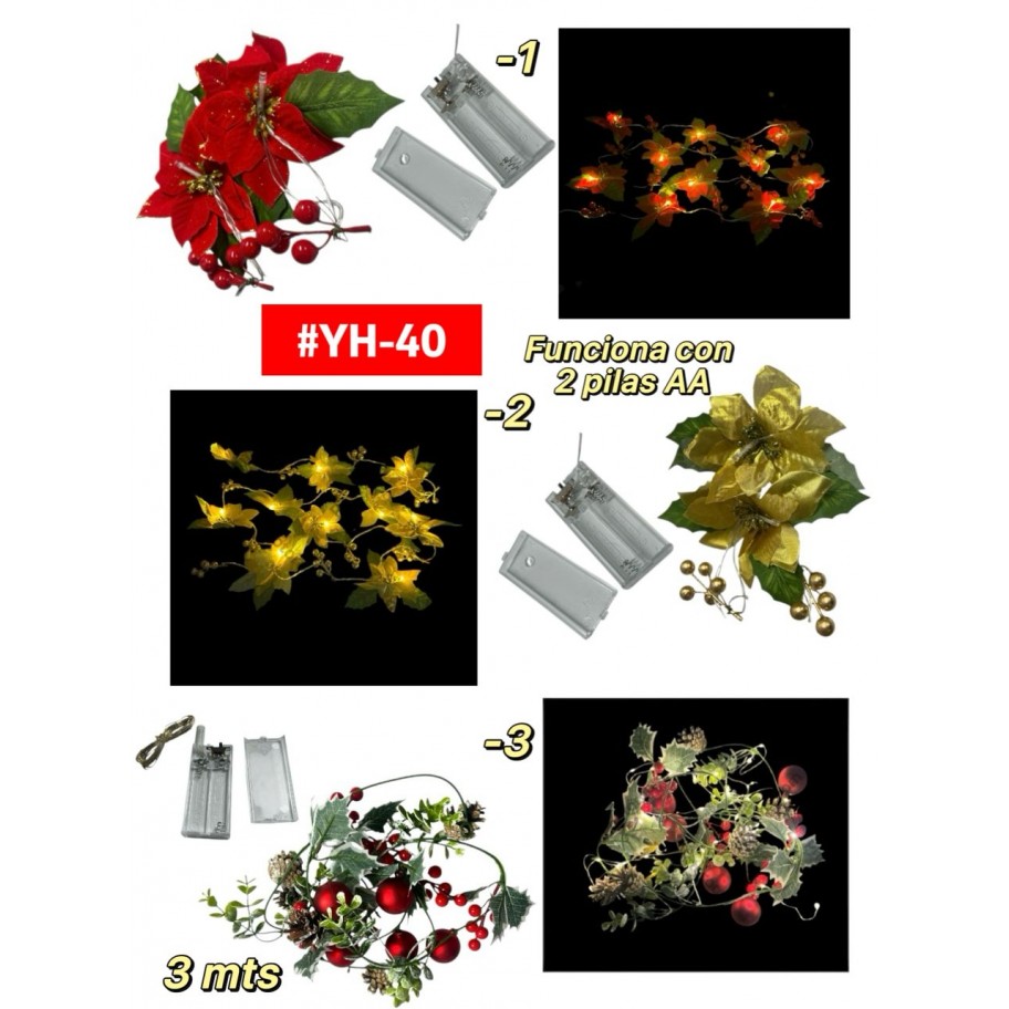 FLORES DE NOCHEBUENA CON LUCES #YH-40